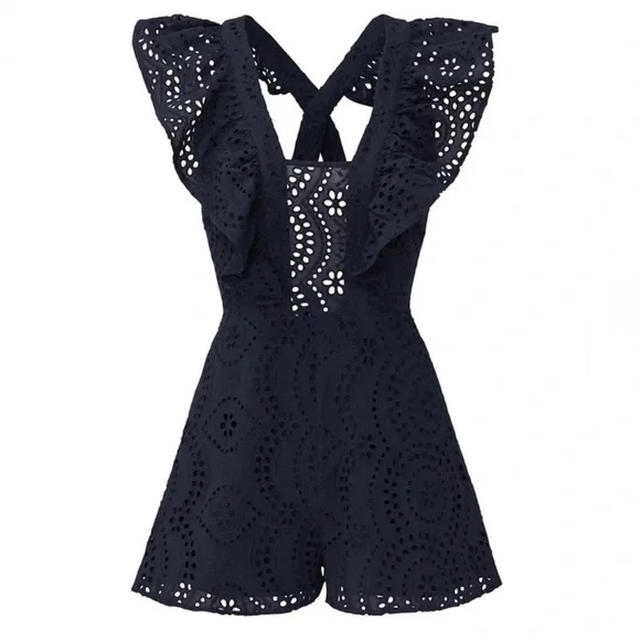 KEEPSAKE THE LABEL NAVY EMBROIDERED EYELET ROMPER - Picture 9 of 10